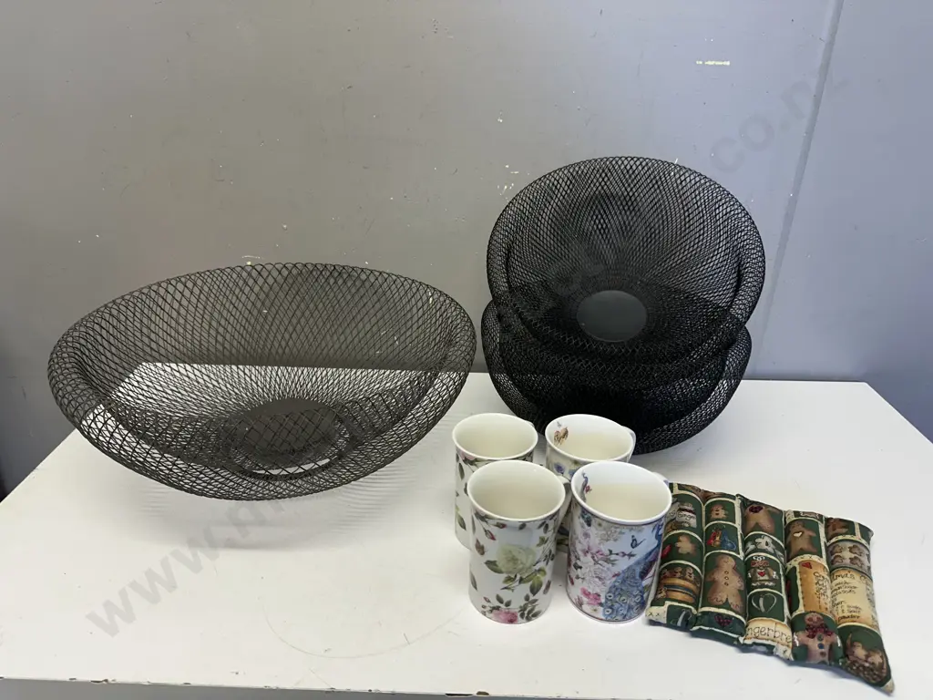 Selection Of Double Wall Wire Mesh Bowls x3 & Coffee Mugs x4 Etc Image 1++