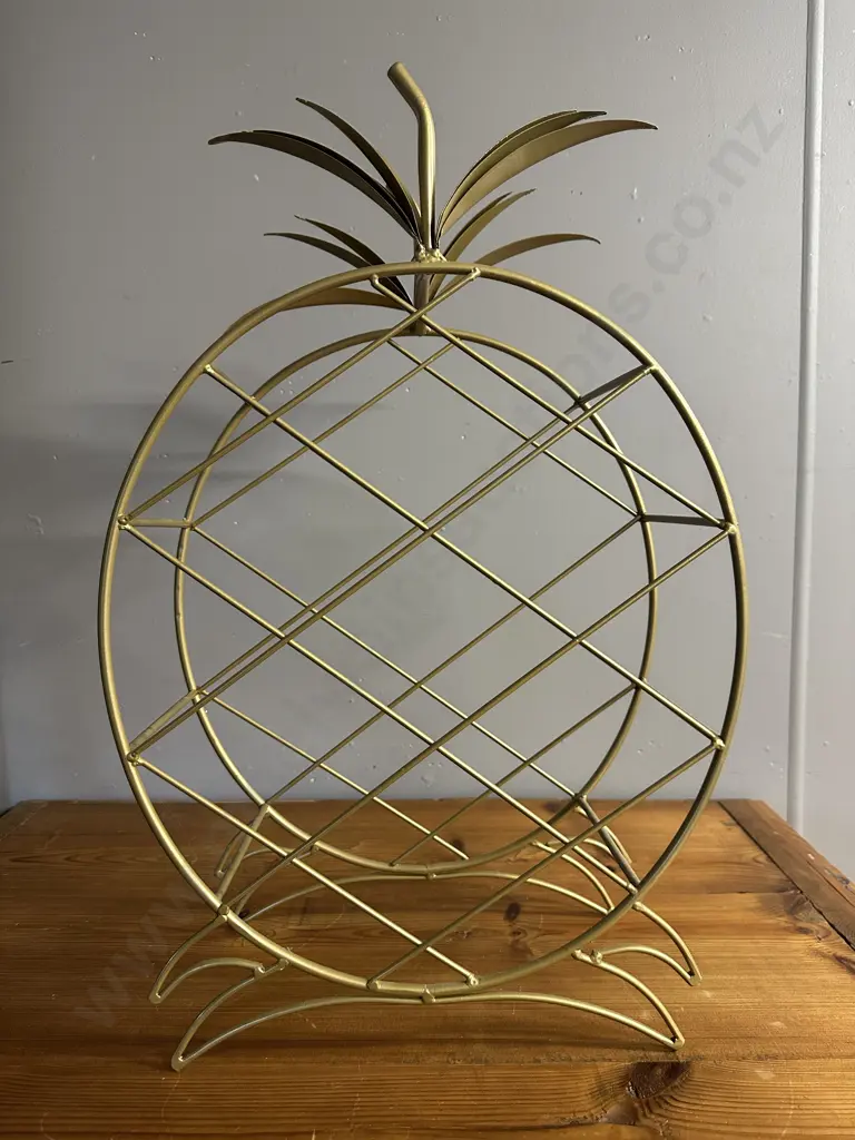 Gold Metal Wire Pineapple Design Rack H59,W39cm. Seven Bottle Holder Image 1++