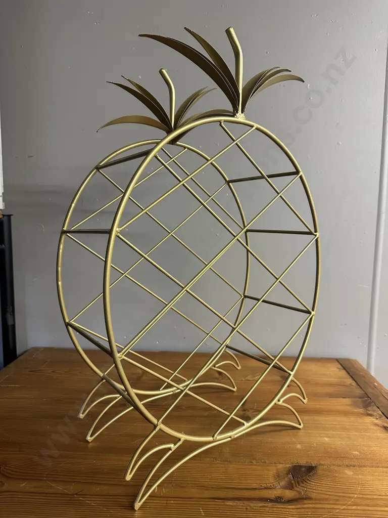 Gold Metal Wire Pineapple Design Rack H59,W39cm. Seven Bottle Holder Image 1++