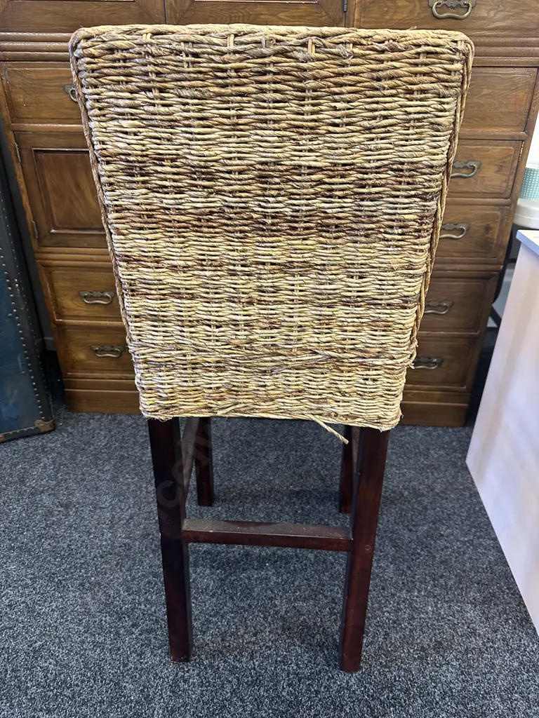 Wicker Bar Stool Natural Rattan Dark Brown Legs H110cm. Image 1++