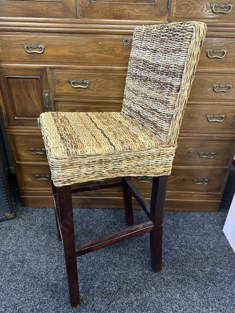 Wicker Bar Stool Natural Rattan Dark Brown Legs H110cm. Image 1++