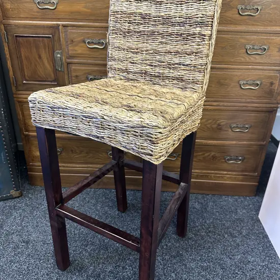Wicker Bar Stool Natural Rattan Dark Brown Legs H110cm.
