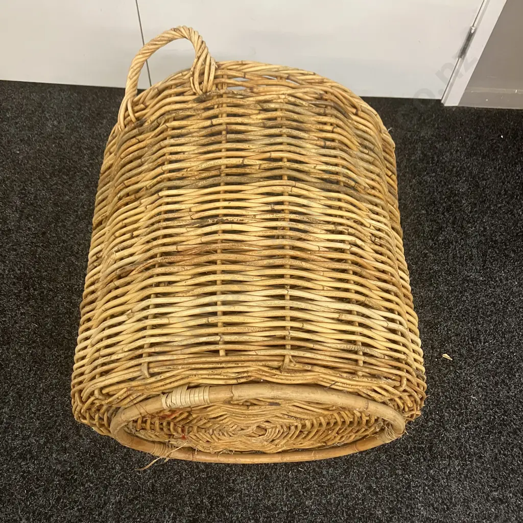 Large Woven Cane Twin Handle Cylinder Basket. 51 x 56cm Image 1++