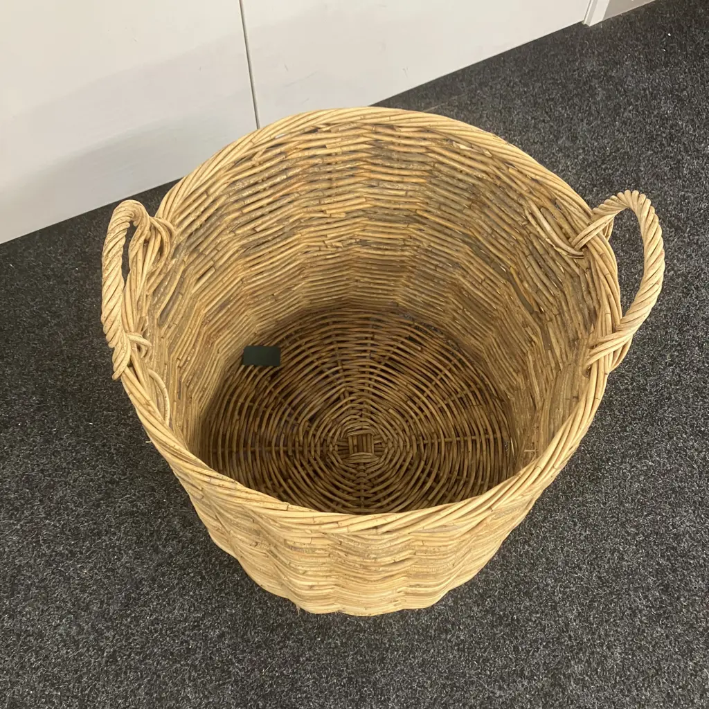 Large Woven Cane Twin Handle Cylinder Basket. 51 x 56cm Image 1++