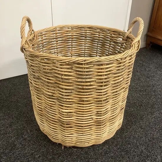 Large Woven Cane Twin Handle Cylinder Basket. 51 x 56cm