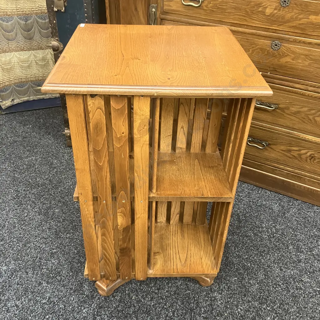 Art Deco Oak Revolving Bookcase, 2 Tier. H83 W52 D52cm Image 1++