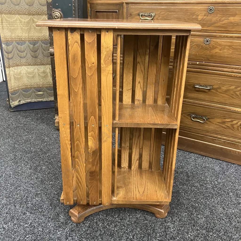 Art Deco Oak Revolving Bookcase, 2 Tier. H83 W52 D52cm Image 1++