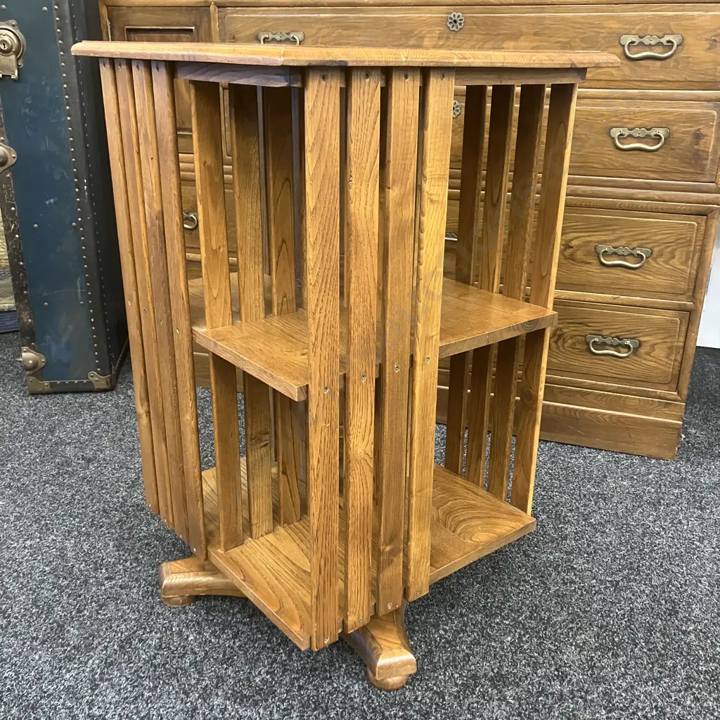 Art Deco Oak Revolving Bookcase, 2 Tier. H83 W52 D52cm Image 1++