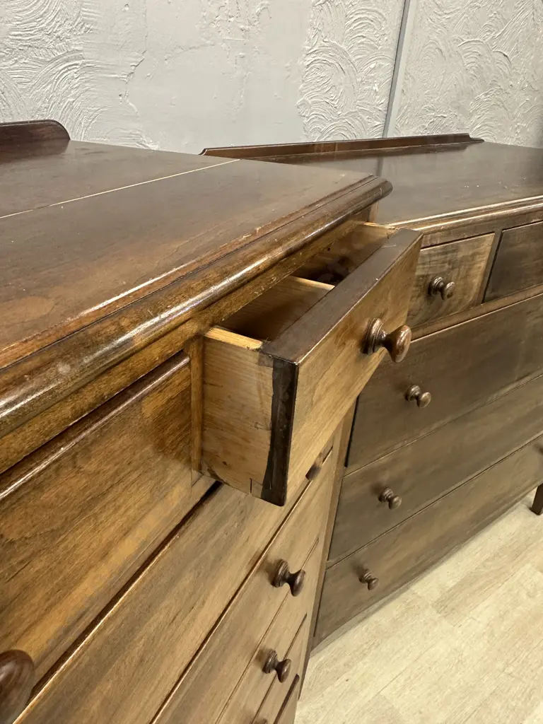 Solid Mahogany Bedroom Suite - 4 Drawer Dressing Table With Mirror, 6 Drawer Scotch Chest, 7 Drawer Tallboy (Top AF) Image 1++