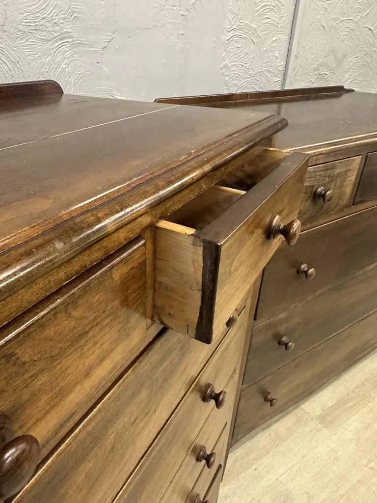 Solid Mahogany Bedroom Suite - 4 Drawer Dressing Table With Mirror, 6 Drawer Scotch Chest, 7 Drawer Tallboy (Top AF) Image 1++