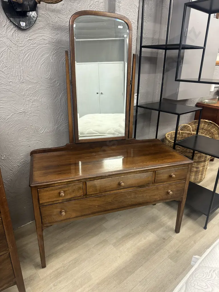 Solid Mahogany Bedroom Suite - 4 Drawer Dressing Table With Mirror, 6 Drawer Scotch Chest, 7 Drawer Tallboy (Top AF) Image 1++
