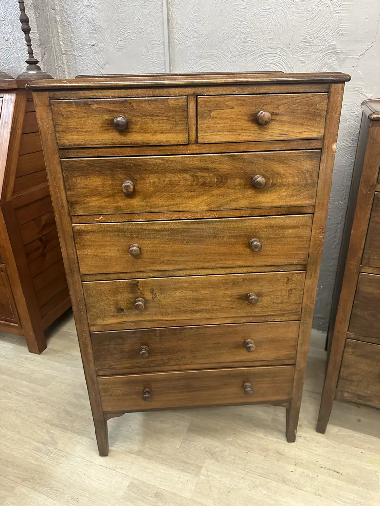 Solid Mahogany Bedroom Suite - 4 Drawer Dressing Table With Mirror, 6 Drawer Scotch Chest, 7 Drawer Tallboy (Top AF) Image 1++