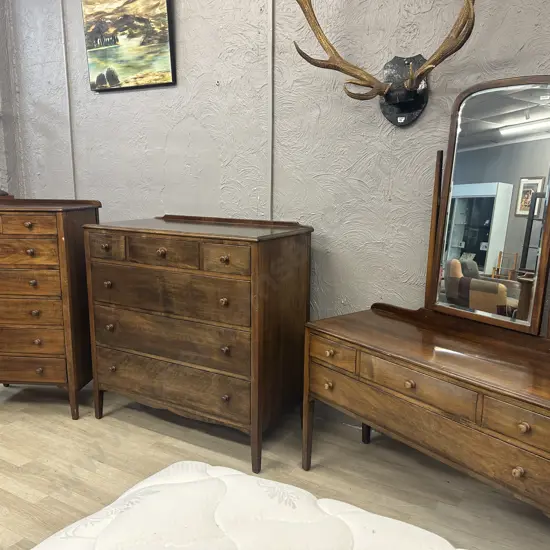 Solid Mahogany Bedroom Suite - 4 Drawer Dressing Table With Mirror, 6 Drawer Scotch Chest, 7 Drawer Tallboy (Top AF)