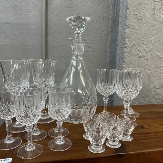 Vintage Crystal Decanter & Selection Of Glasses 