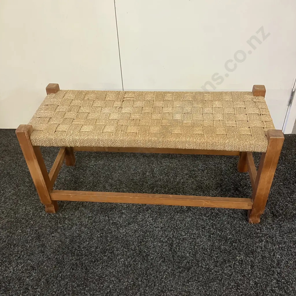 Vintage Woven Jute Double Width Stool. H42 W86 D34cm Image 1++