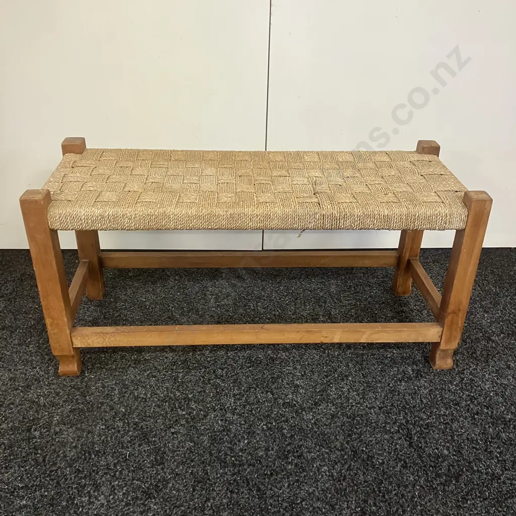 Vintage Woven Jute Double Width Stool. H42 W86 D34cm Image 1++