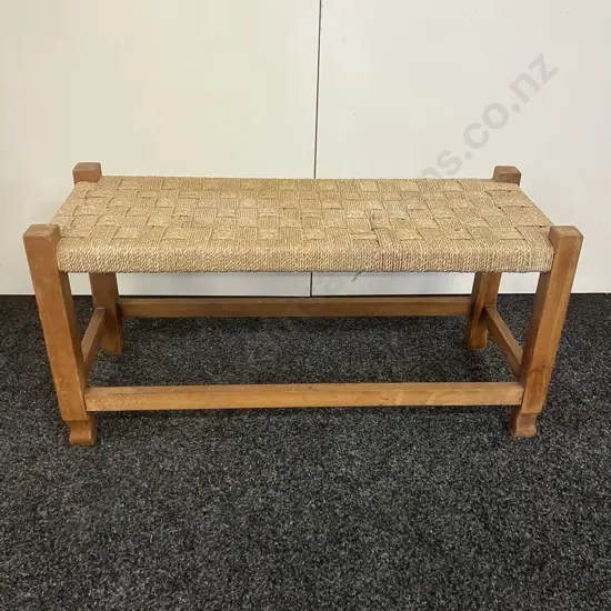 Vintage Woven Jute Double Width Stool. H42 W86 D34cm