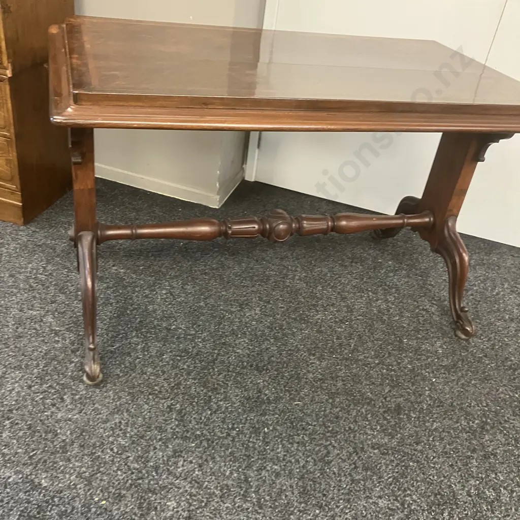 Antique Victorian Mahogany & Burr Walnut Stretcher Table With Architectural End Supports (As Found) H79 W131 D75 Image 1++