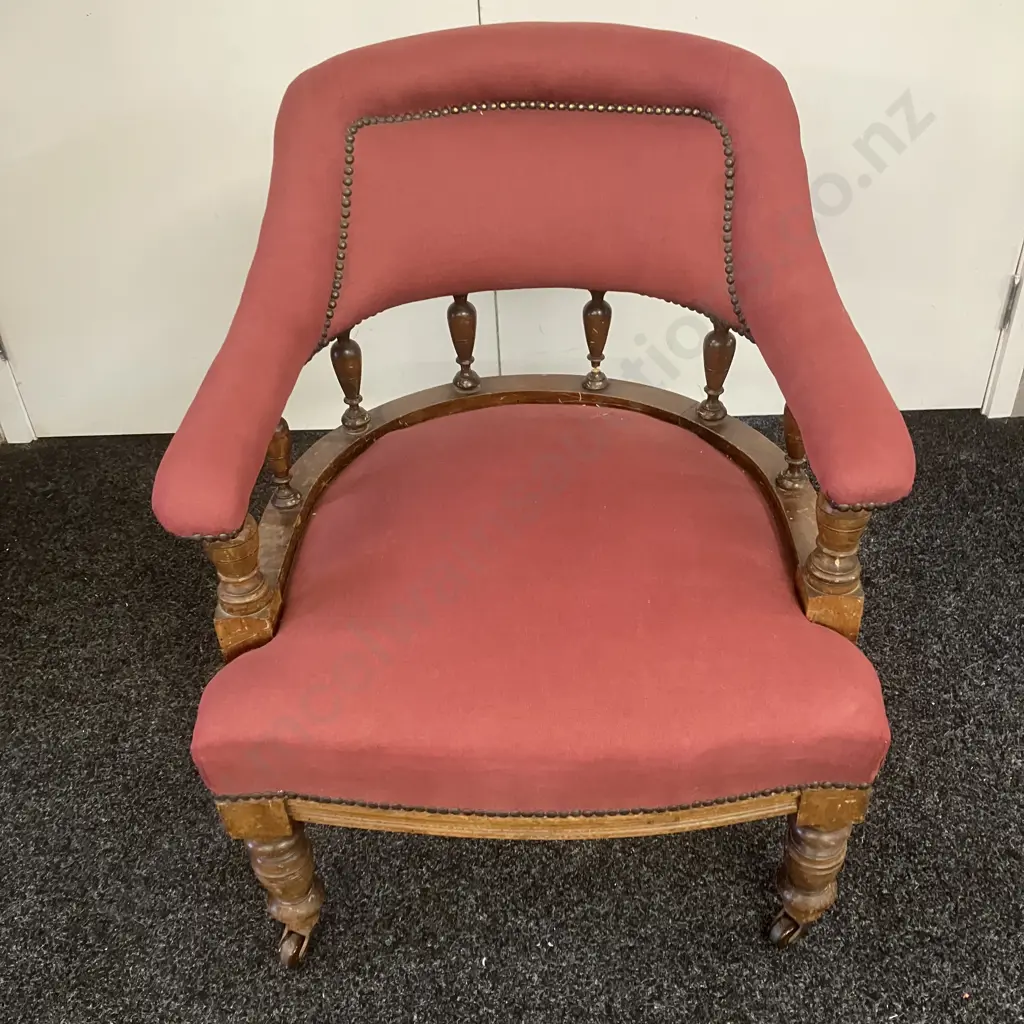 Antique Victorian Mahogany Upholstered Tub Chair (As Found Condition) Image 1++