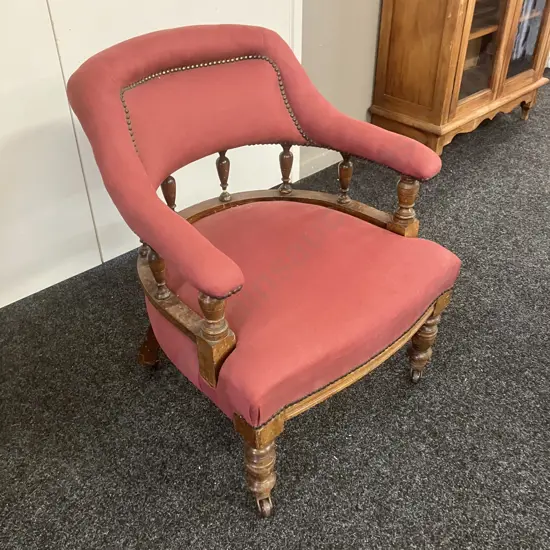 Antique Victorian Mahogany Upholstered Tub Chair (As Found Condition)