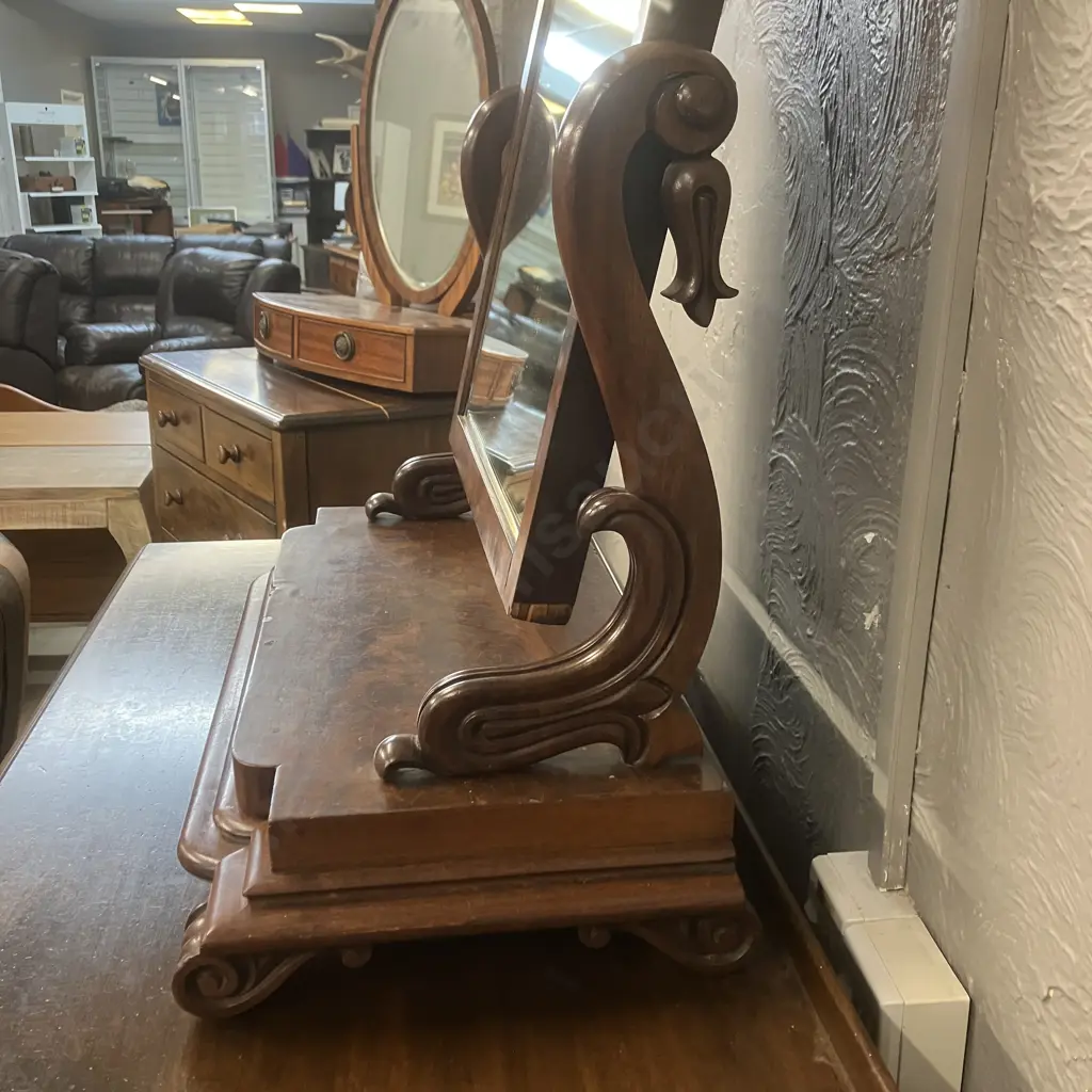 Antique Victorian Mahogany Dressing Table Mirror With Hidden Drawer. H69 W64 D32cm Image 1++