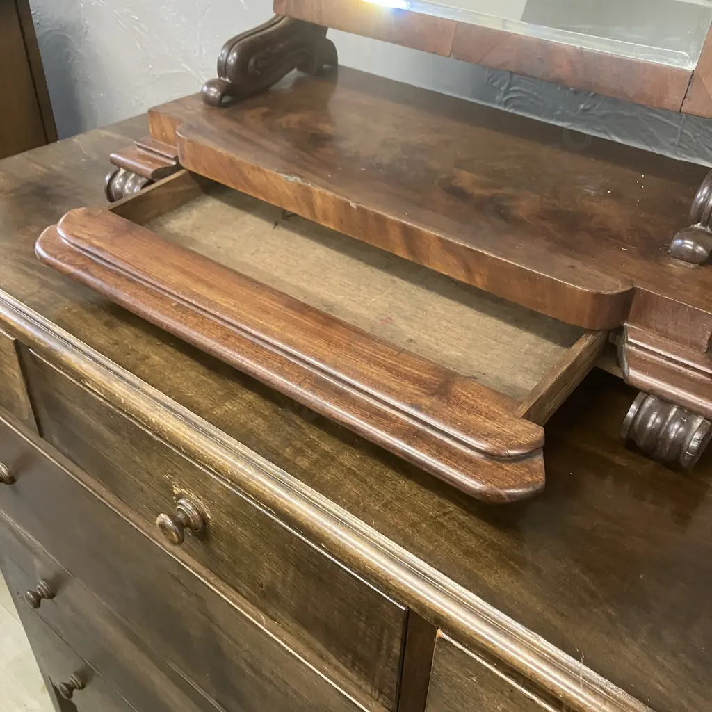 Antique Victorian Mahogany Dressing Table Mirror With Hidden Drawer. H69 W64 D32cm Image 1++