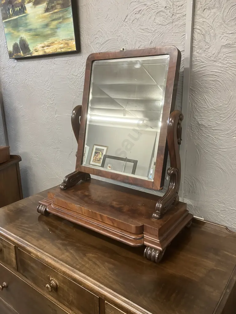 Antique Victorian Mahogany Dressing Table Mirror With Hidden Drawer. H69 W64 D32cm Image 1++