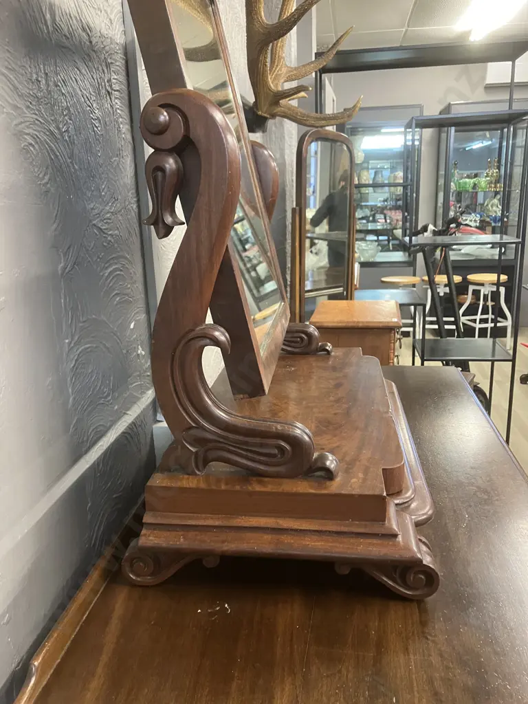 Antique Victorian Mahogany Dressing Table Mirror With Hidden Drawer. H69 W64 D32cm Image 1++