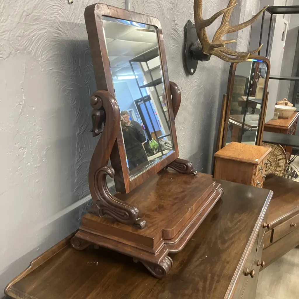 Antique Victorian Mahogany Dressing Table Mirror With Hidden Drawer. H69 W64 D32cm Image 1++