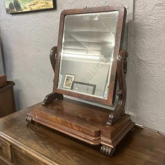 Antique Victorian Mahogany Dressing Table Mirror With Hidden Drawer. H69 W64 D32cm