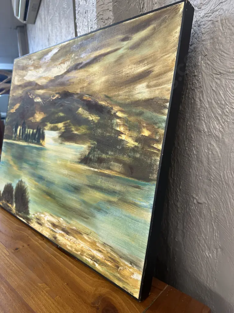 Signed Artwork On Canvas Landscape Scene H53,W67cm. Image 1++