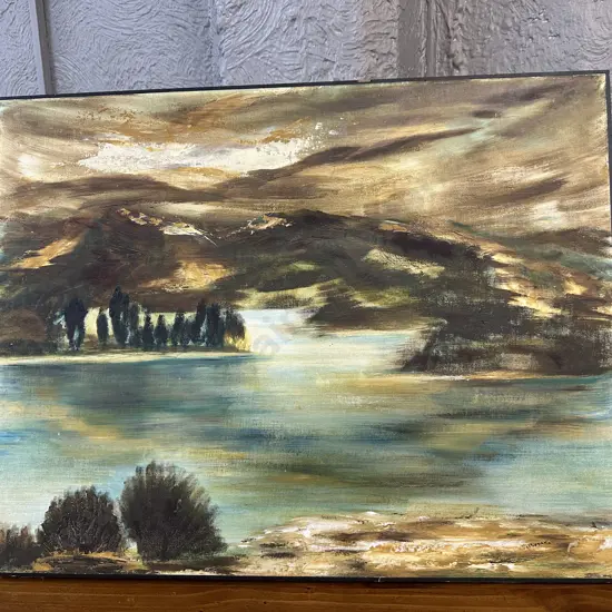 Signed Artwork On Canvas Landscape Scene H53,W67cm.