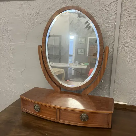Mahogany Bow Front Dressing Table Mirror, 2 Drawers. H66 W57 D26cm
