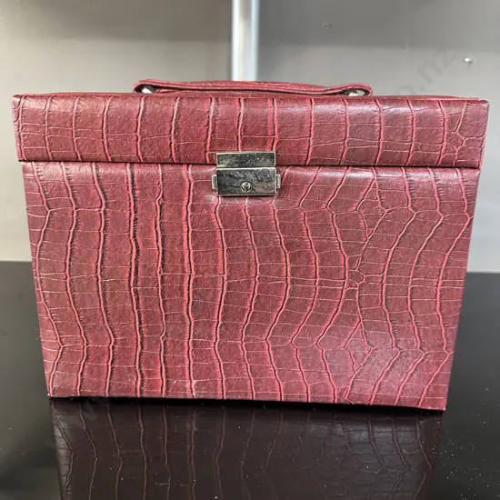 Burgundy Leather Look Jewellery Case H19,W26,D19cm.