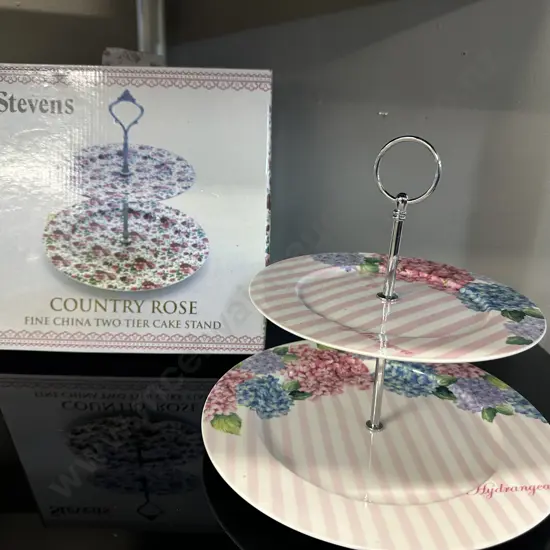 Stevens Country Rose & Hydranga Two Tier Cake Stands
