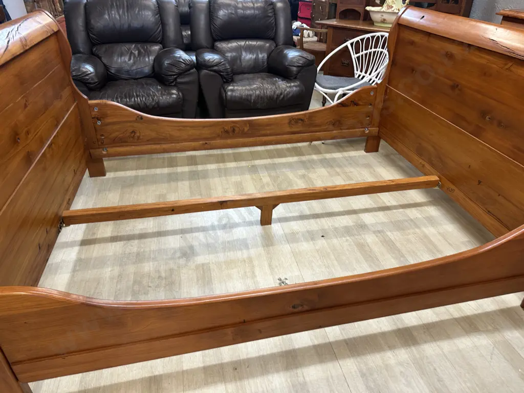 Solid Rimu Sleigh Bed. H105 W228 D165cm (Needs Some Fittings) Image 1++