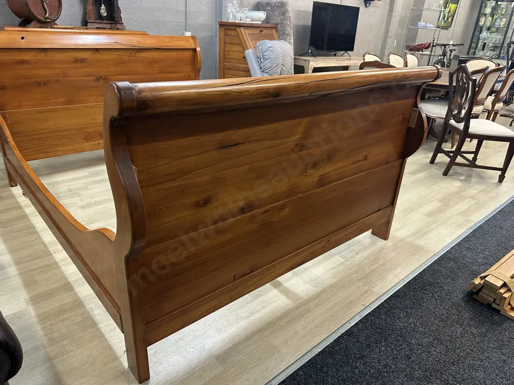 Solid Rimu Sleigh Bed. H105 W228 D165cm (Needs Some Fittings) Image 1++