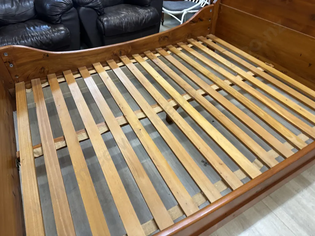 Solid Rimu Sleigh Bed. H105 W228 D165cm (Needs Some Fittings) Image 1++