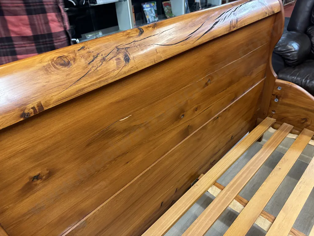Solid Rimu Sleigh Bed. H105 W228 D165cm (Needs Some Fittings) Image 1++