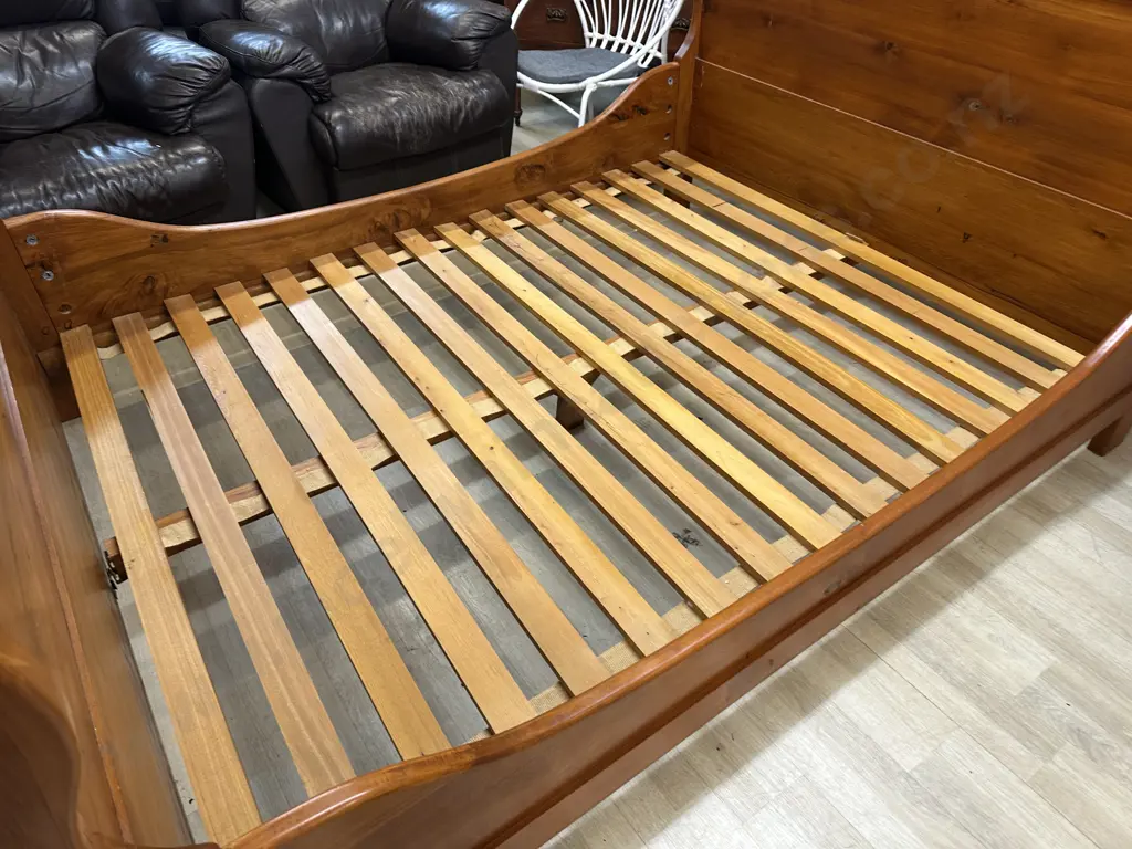Solid Rimu Sleigh Bed. H105 W228 D165cm (Needs Some Fittings) Image 1++