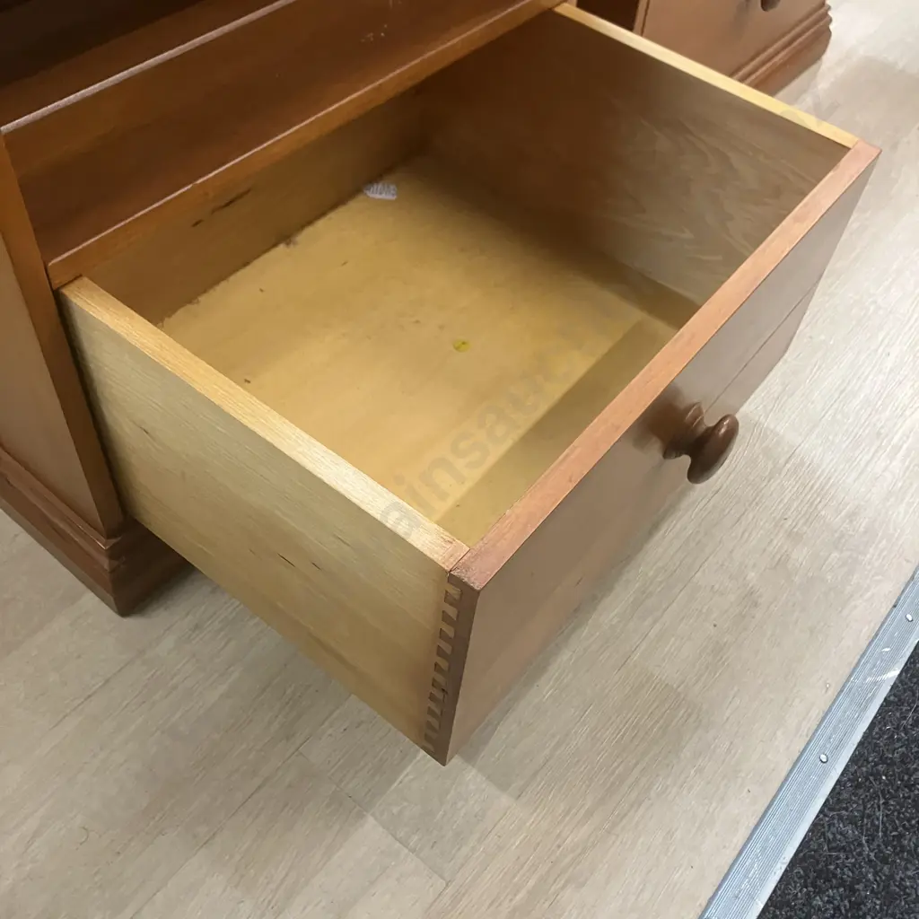Pair of Rimu Slat Single Drawer Bedsides. H60 W57 D49cm Image 1++