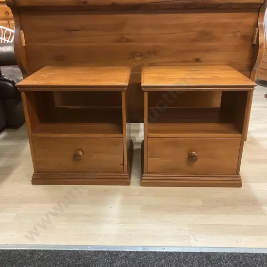 Pair of Rimu Slat Single Drawer Bedsides. H60 W57 D49cm