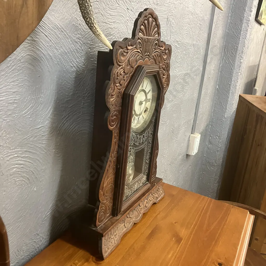 Antique American Ansonia 8 Day Gingerbread Parlor Mantel Clock With Chime. H57cm Image 1++