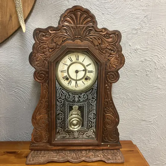 Antique American Ansonia 8 Day Gingerbread Parlor Mantel Clock With Chime. H57cm
