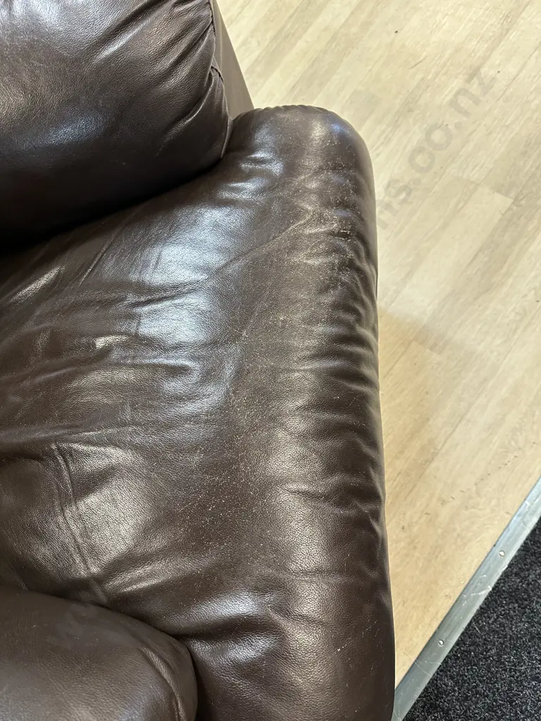 Chocolate Brown Leather 3 Seater Sofa With Two Reclining Armchairs (Colour As Found) Image 1++