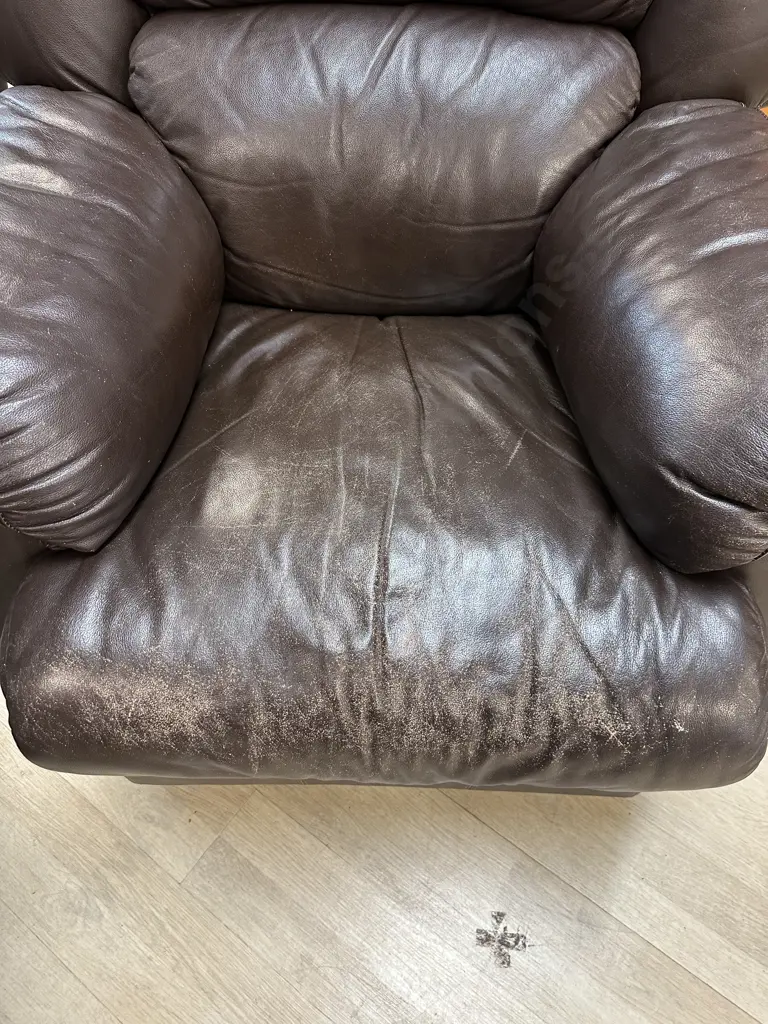 Chocolate Brown Leather 3 Seater Sofa With Two Reclining Armchairs (Colour As Found) Image 1++