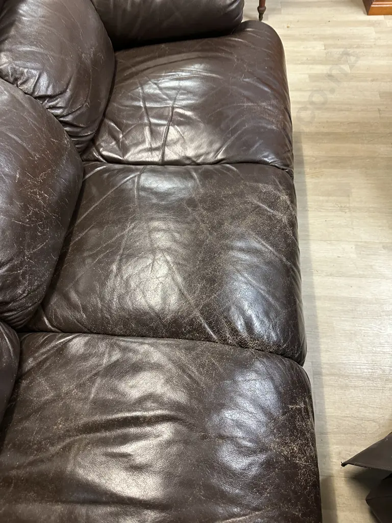 Chocolate Brown Leather 3 Seater Sofa With Two Reclining Armchairs (Colour As Found) Image 1++