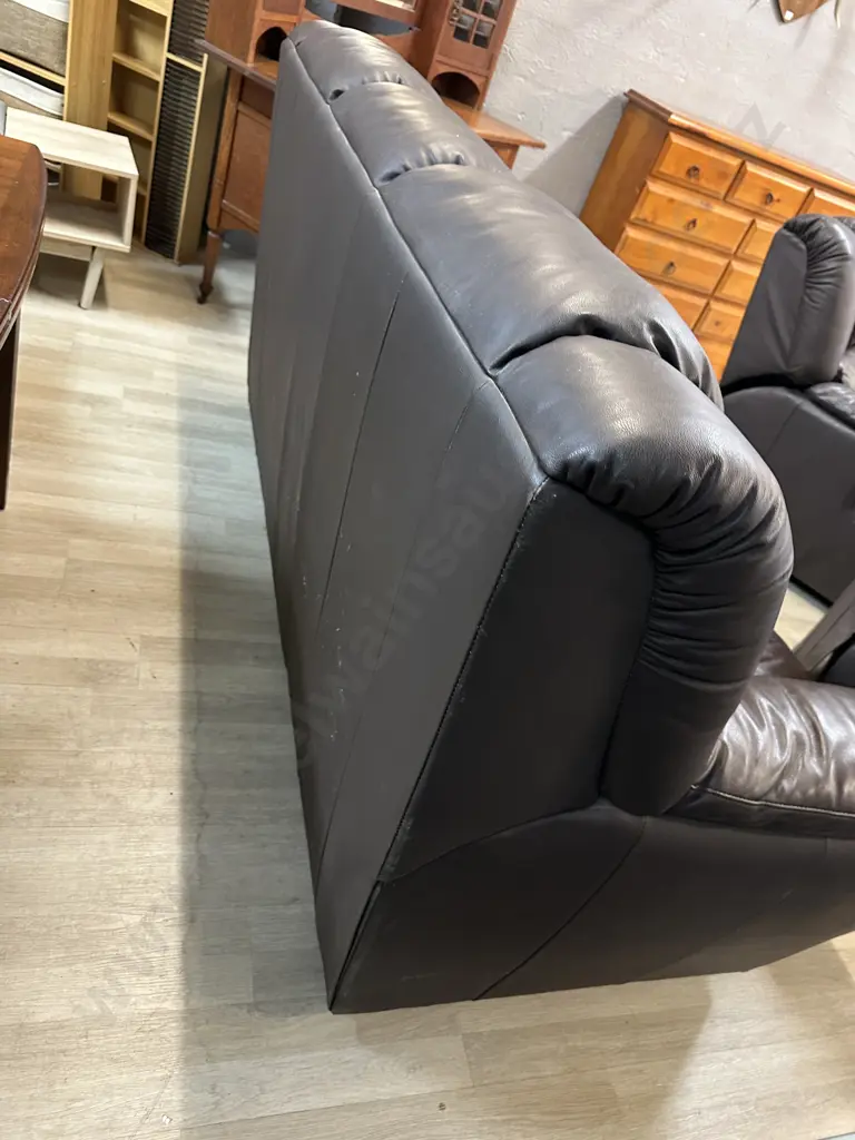 Chocolate Brown Leather 3 Seater Sofa With Two Reclining Armchairs (Colour As Found) Image 1++