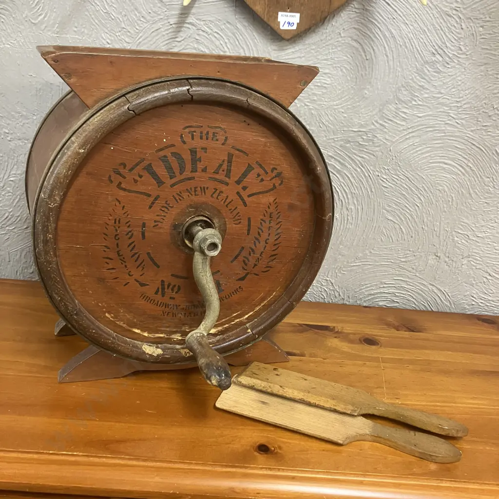The Ideal No 1 Butter Churn (New Zealand)  With 2 Wooden Butter Paddles (As Found) Image 1++