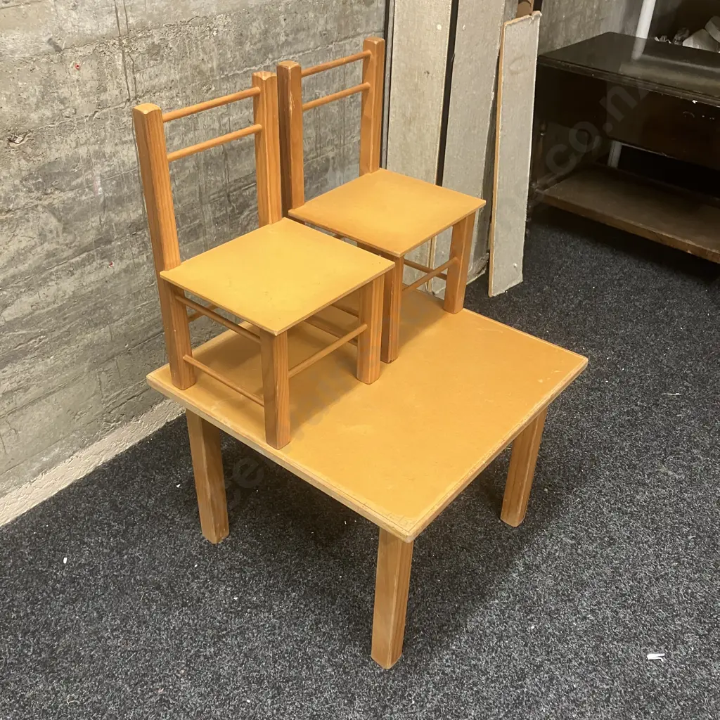 Vintage Brightway Products (NZ) Kids Table & Two Chairs. 44 x 60cm Image 1++